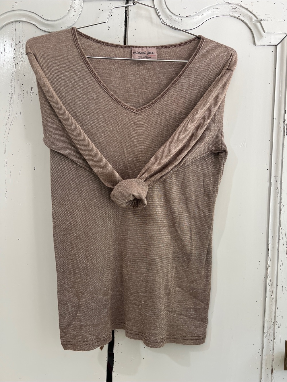 Michael Stars V Neck Brown Soft 3/4 Length Raglan The Original Tee, One Size